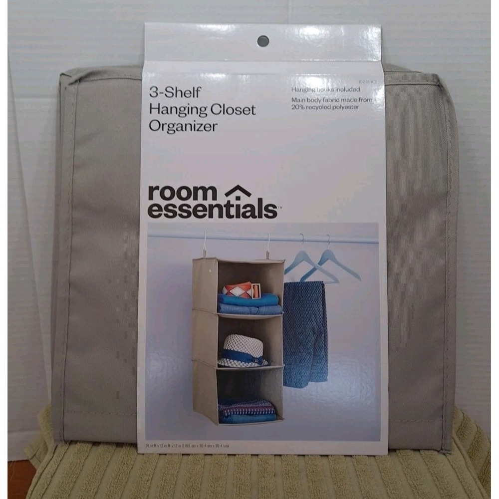 New Room Essentials‎ 3-Shelf Hanging Closet Organizer Collapsible Shelves Gray